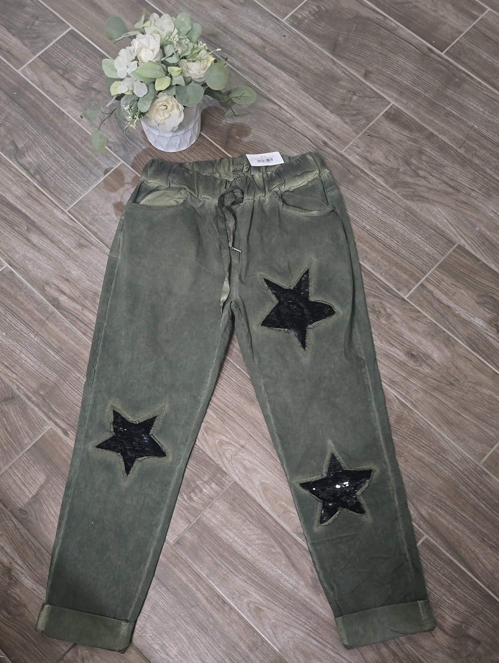 Black Sequin Start Stretch Joggers Pants
